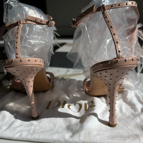 DIOR Ostrich Feather and leather with silver studs Evening sandals size 37.5 - Picture 5 of 7